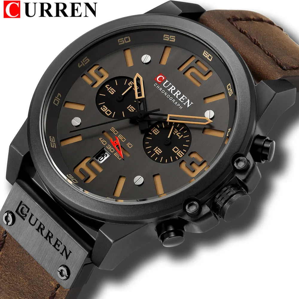 CURREN Fashion Leather Quartz Men's Chronograph Watch - Stylish Timepiece with Date Function