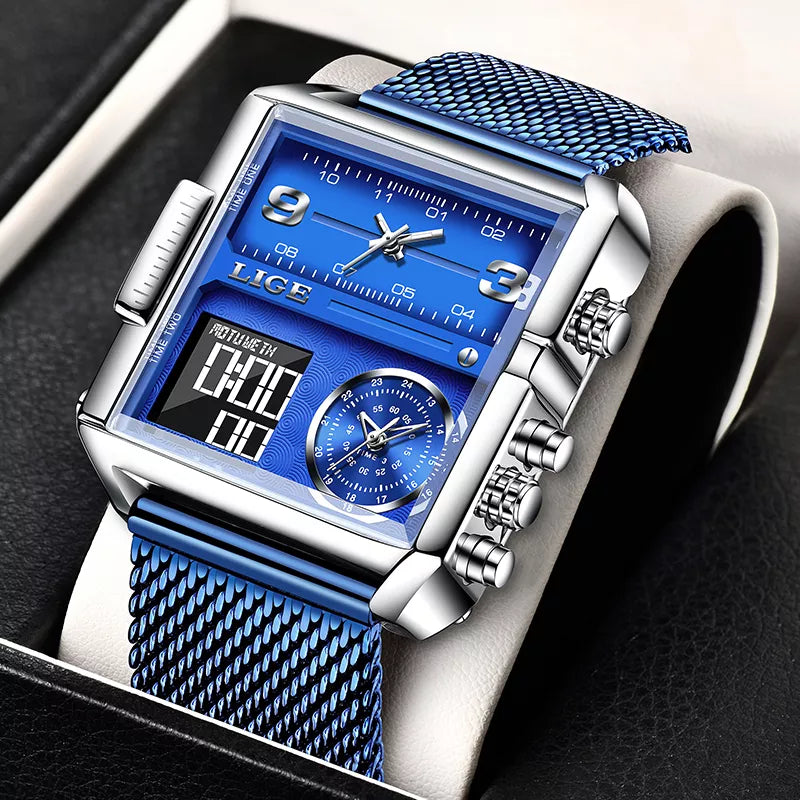 Luxury Triple Time Men's Quartz Watch: Sophisticated Sport Wristwatch