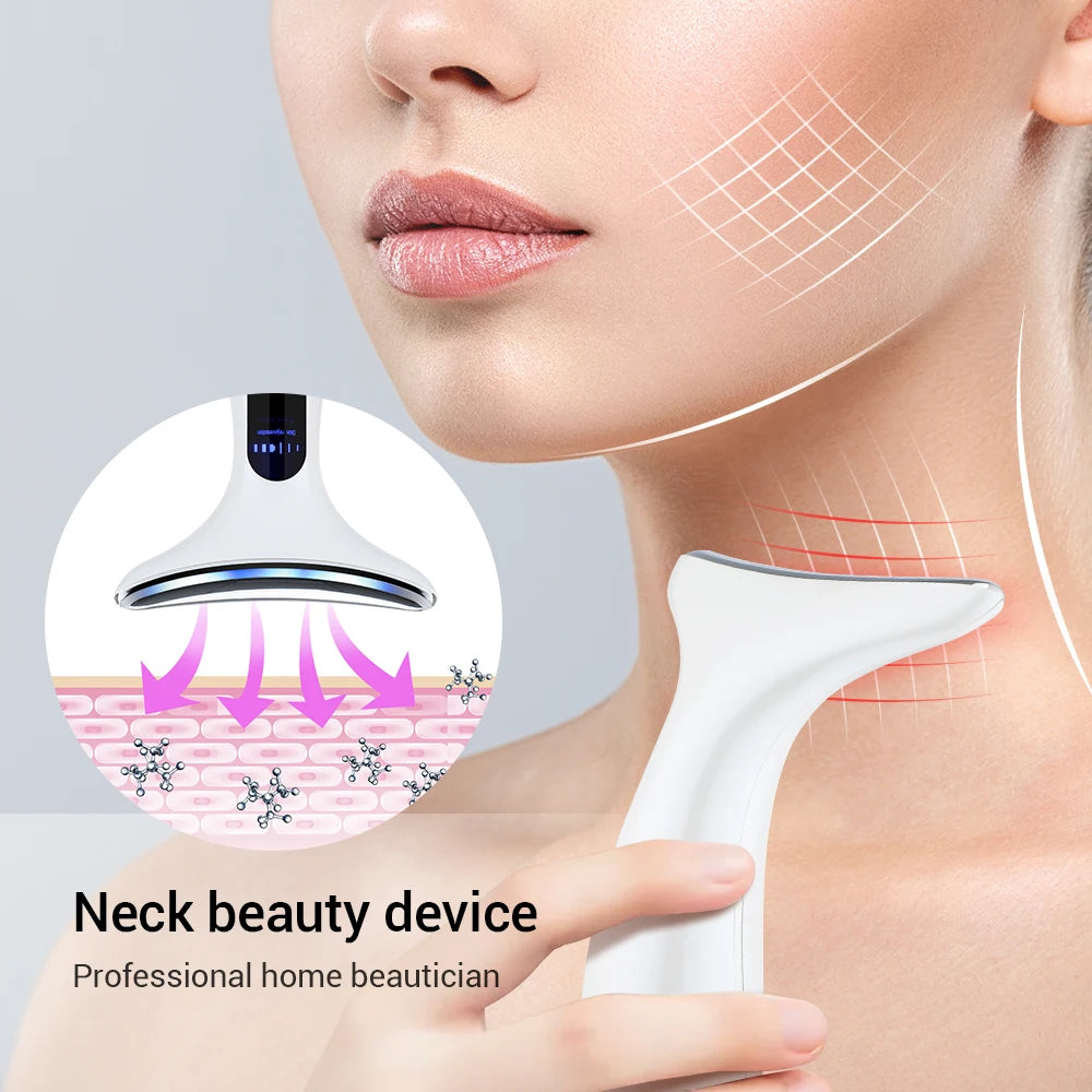 EMS Microcurrent Face Neck Beauty Device LED Photon Firming Rejuvenation Anti Wrinkle Thin Double Chin Skin Care Facial Massager  beautylum.com   