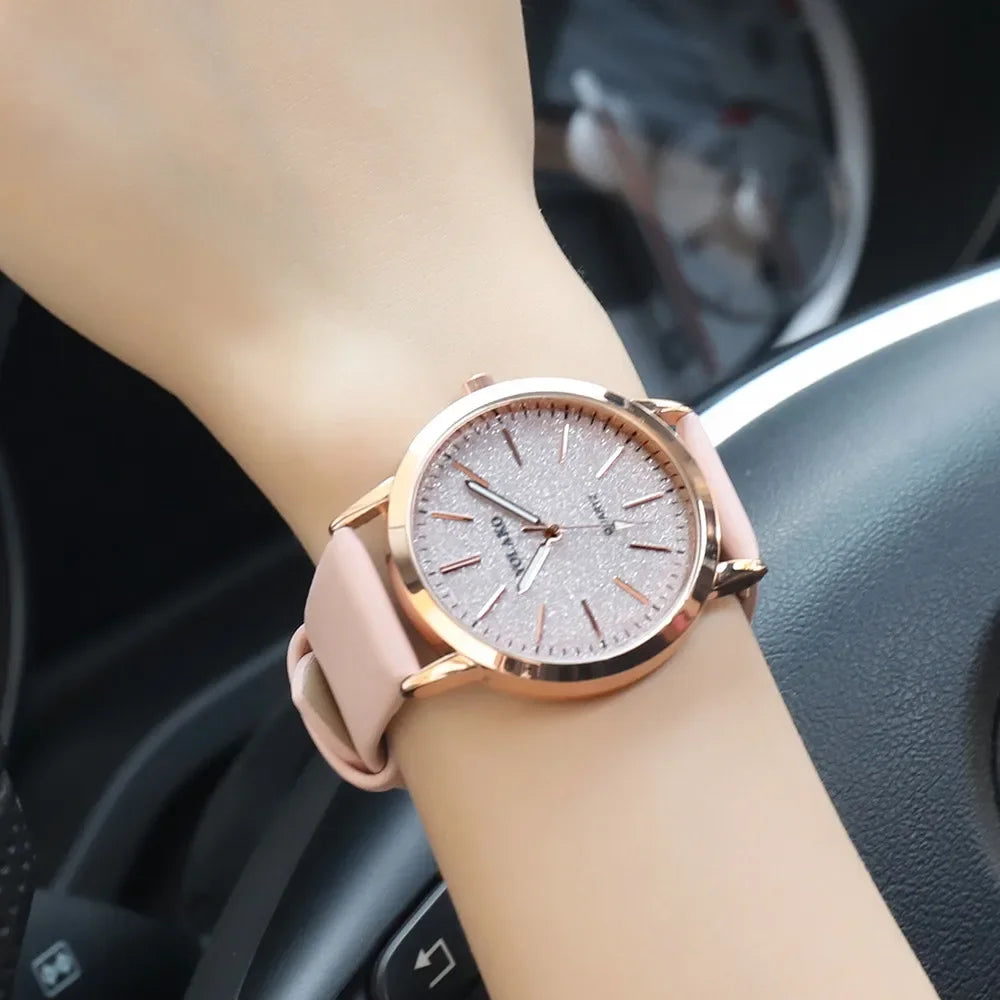 Elegant Women's Leather Quartz Watch with Alloy Case and Stainless Steel Dial