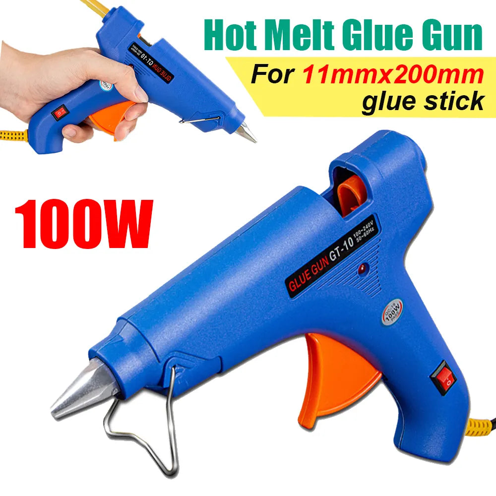 100W Hot Melt Glue Gun With 10pc 11*200mm Glue Stick Thermo Electric Heat Temperature Tool High Temp Heater Repair DIY Tool