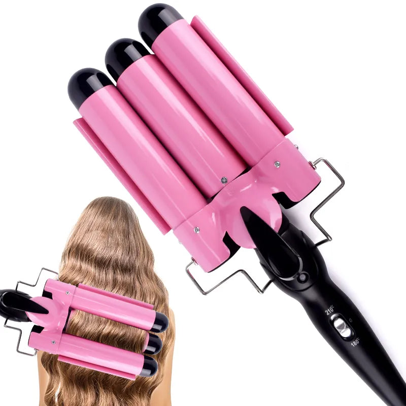 Create Beautiful "S" Waves Triple Barrel Hair Curler Iron - Hair Styling Tool