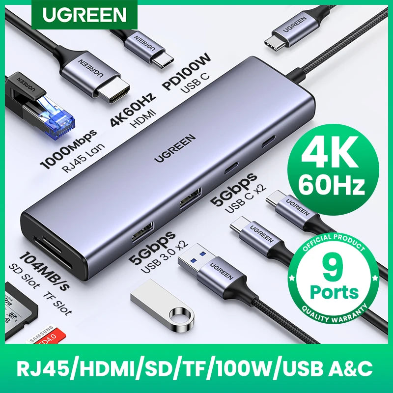 UGREEN USB C HUB 4K60Hz Type C to HDMI2.0 RJ45 PD 100W Adapter For Macbook iPad Pro Air M2 M1 Sumsang PC Accessories USB 3.0 HUB  My Store   