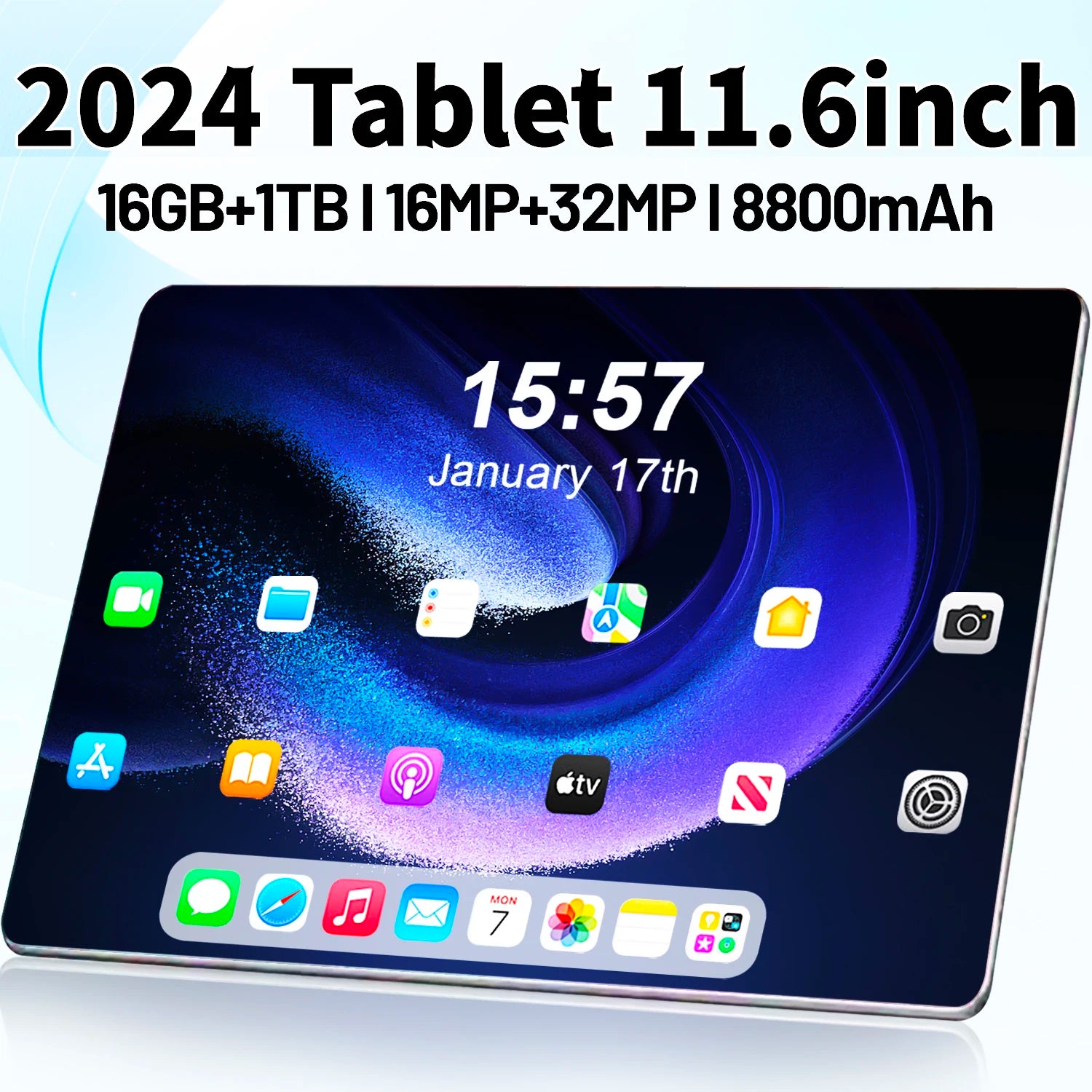 2024 5G Tablet Android 12.0 Brand New 11.6 inch 16GB RAM 1TB ROM Tablet 16MP 32MP 8800mAh 10Core WIFI Bluetooth Network Tablet