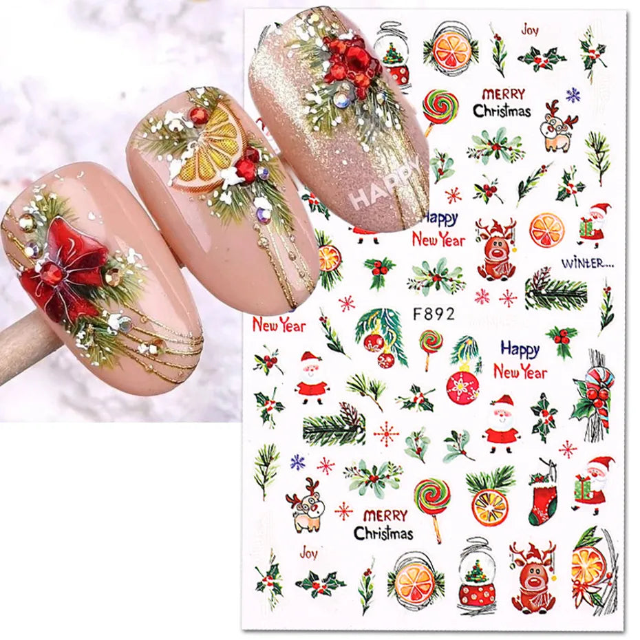 Festive Christmas Nail Art Stickers: Snowflakes, Holly, Santa Bird - Winter Holiday Theme
