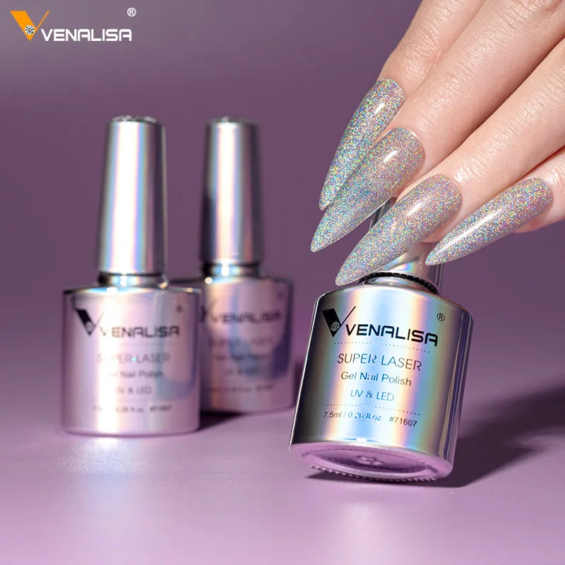 Venalisa New Arrival Super Laser Gel Nail Polish Glitter Effect Sparkling Semi Permanent VIP3 Colors Beauty UV Nail Gel Lacquer  beautylum.com   