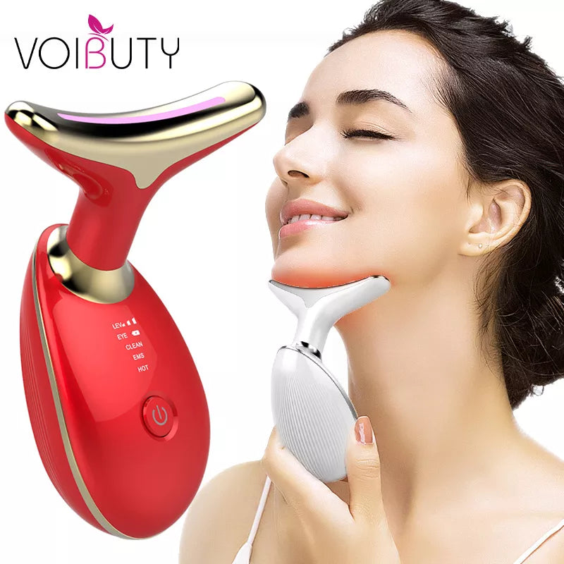 EMS Thermal Neck Lifting and Tighten Massager Electric Microcurrent Wrinkle Remover  LED Photon Face Beauty Device for Woman  beautylum.com   