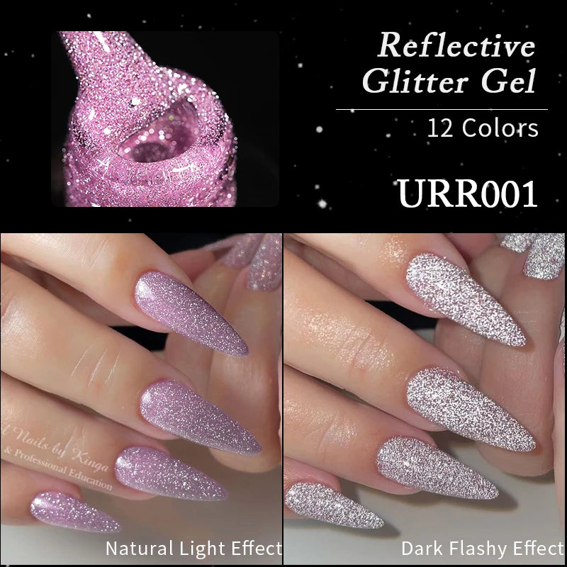 Pink Sequins Glitter Gel Nail Polish: Reflective UV Soak Off Art Kit
