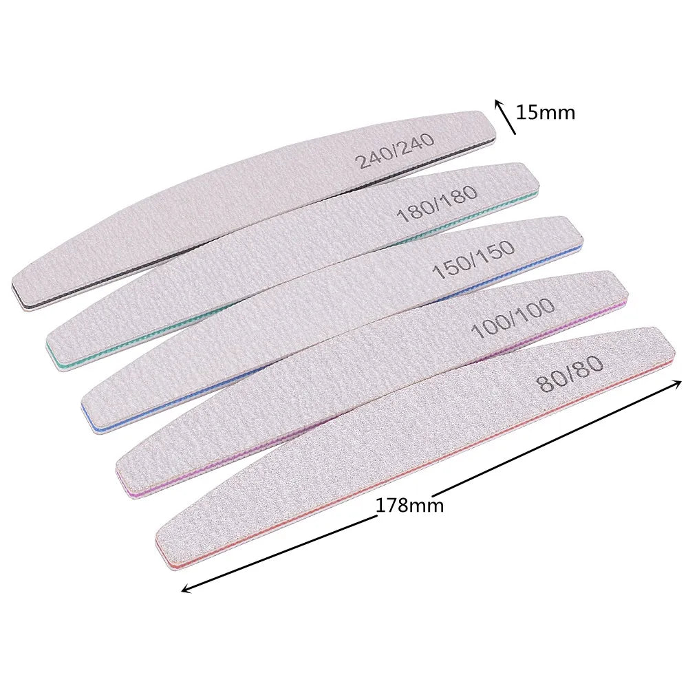 3/5/10Pcs Professional Nail File 100/180 Sandpaper Strong Thick Nail Files Sanding Half Moon Lime nail accessories and Tools  beautylum.com   