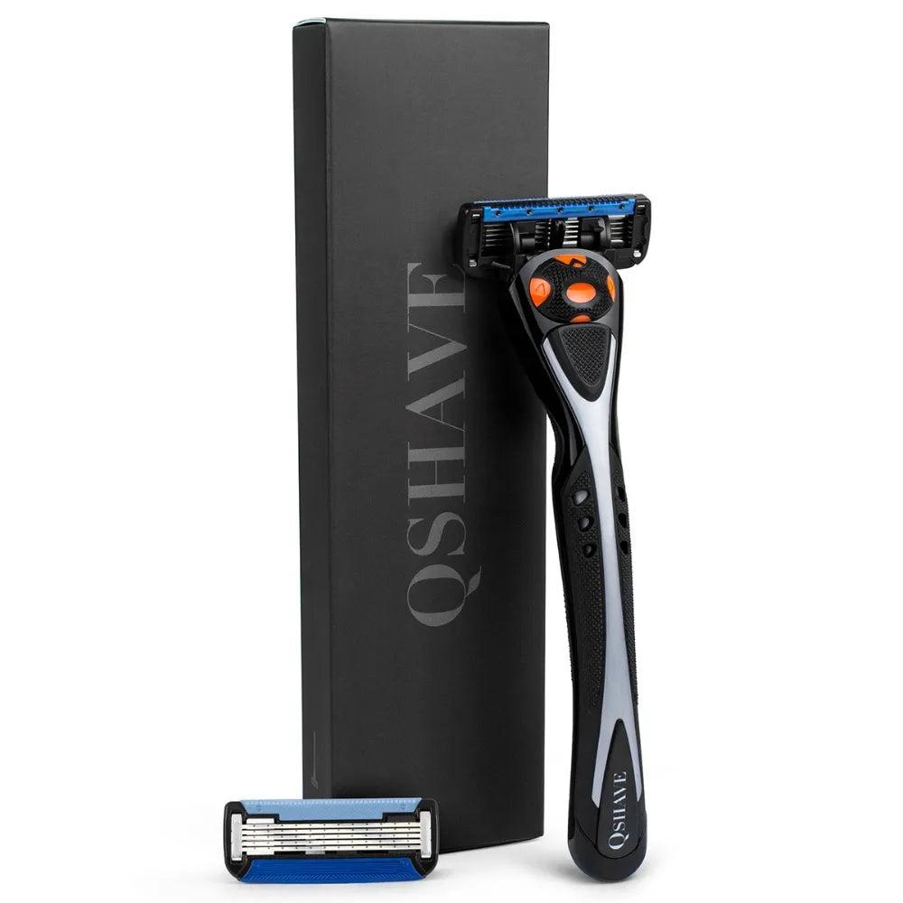 Qshave Black Spider Manual Man Shave Razor with Trimmer (1 Handle, 1pc X6 Blade & 1pc X5 Blade)  beautylum.com Qshave Handle  