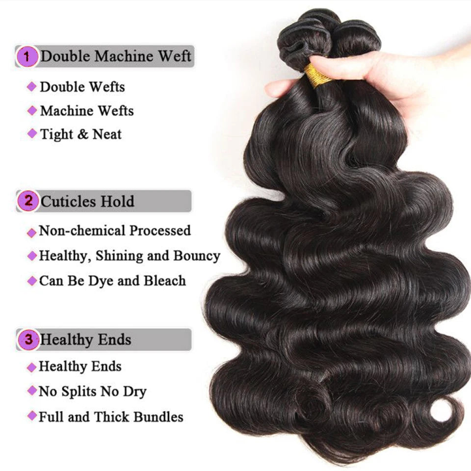 Brazilian Body Wave Hair Bundle Set with Lace Closure: Luxe Extensions for Women