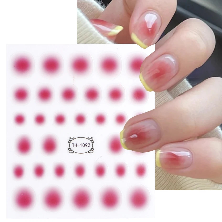 Japanese Elegance: Red Pink Ombre Nail Art Stickers - Trendy Designs
