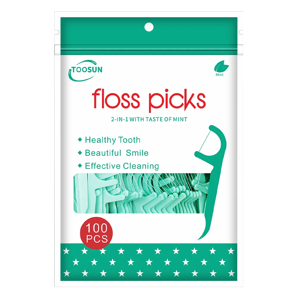 100pcs Mint Flavor Dental Floss Sticks Minty Toothpicks With Thread Dental Flosser Picks Clean Between Teeth Oral Hygiene Care  beautylum.com   