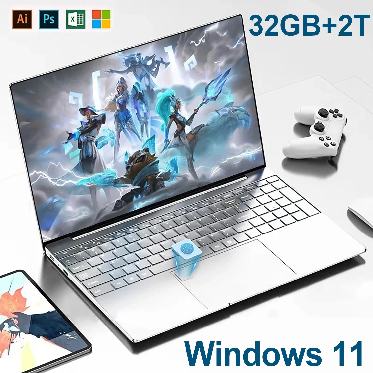 15.6 Inch Laptop 32GB Ram 2TB SSD Windows 11 Notebook Pc Gamer N95 Office Computer with Backlit Fingerprint Wifi Camera