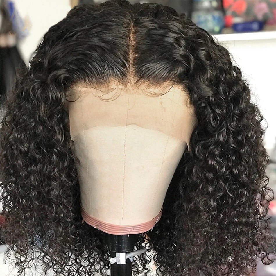 Elegant Brazilian Kinky Curly Bob Human Hair Wig: Glam Water Wave Closure