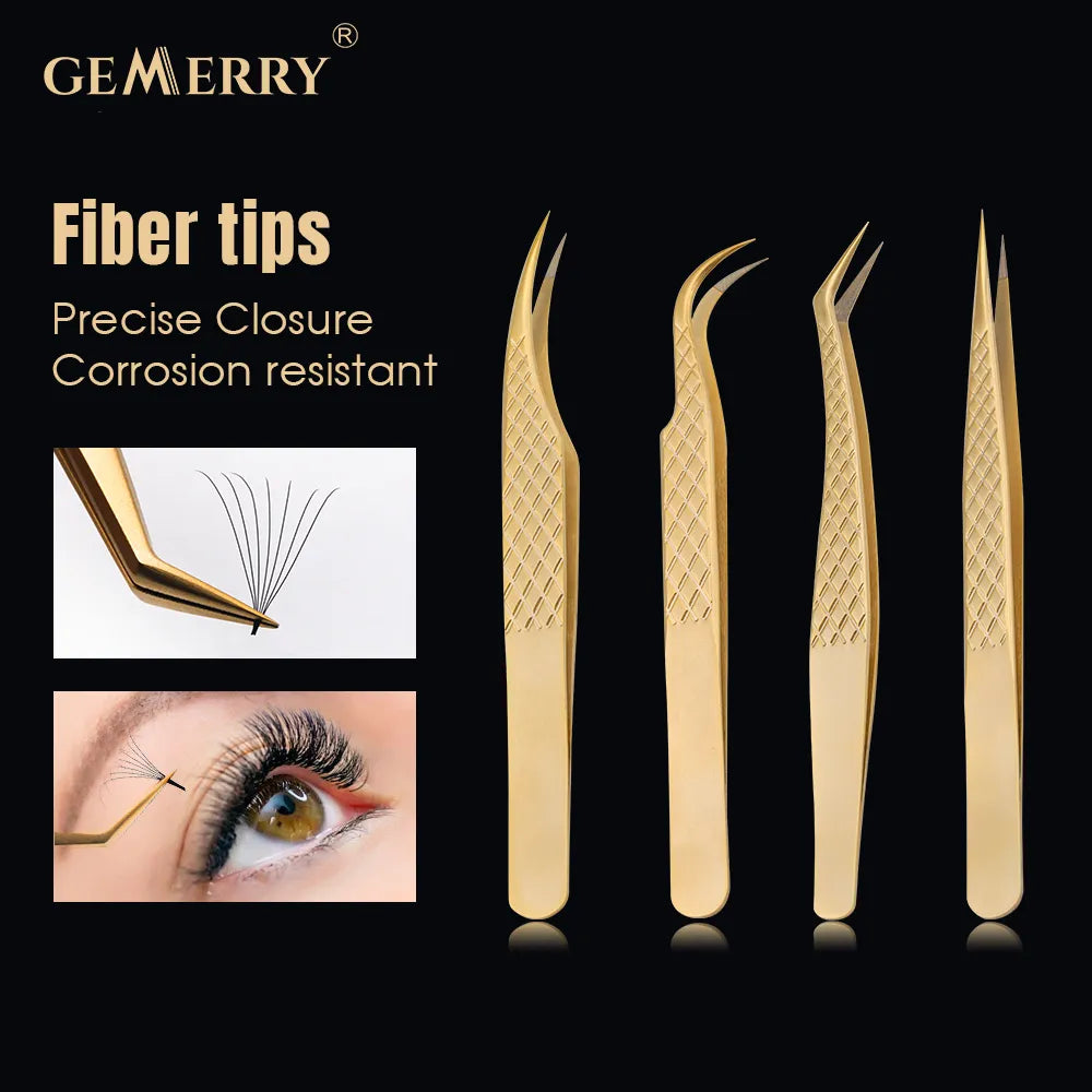 Golden Precision Fiber Tip Eyelash Tweezers: Professional Grade Beauty Tool