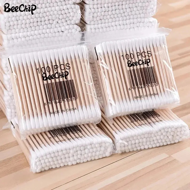 200PCS Wooden Double-Ended Cotton Swabs Make-Up Cleaning Disposable Cotton Swabs Medical Household Hygiene Ear Pulling  beautylum.com   