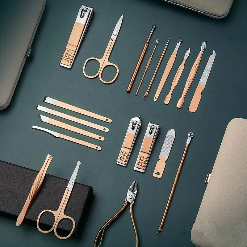 Rose Gold Stainless Steel Manicure Pedicure Set: Nail Care Kit for Professional Results