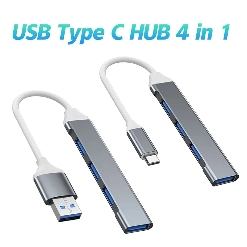 Mini USB Type C Hub 4Port Adapter USB3.1Multi Splitter 4in1 Docking Station UltraSlim SuperSpeed Aluminum For Computer Laptop PC  My Store   