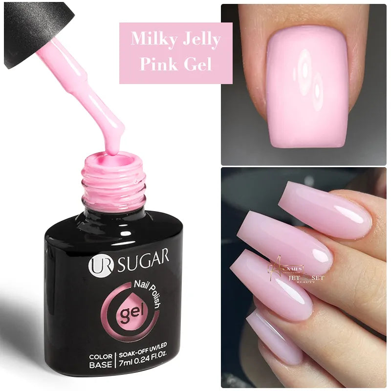 UR SUGAR 7ml Gel Polish Jelly Pink Color Milky White Semi Transparent Manicure Soak Off UV LED Colorful Nail Gel Varnishes  beautylum.com   