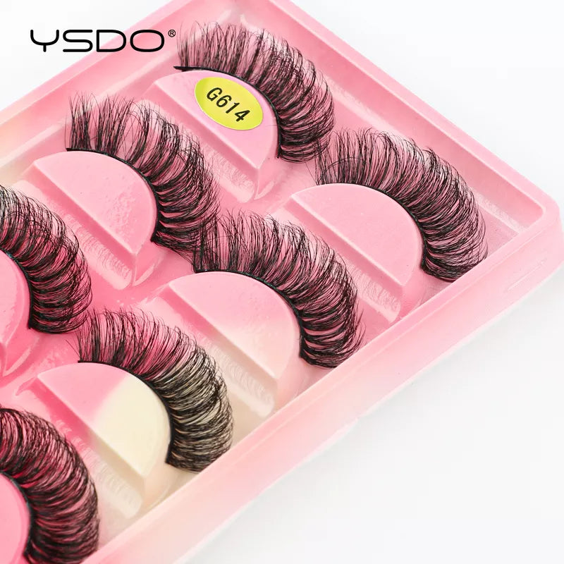 YSDO 5 Pairs Eyelashes Natural Long 3D Mink Lashes Fluffy Volume Mink False Eyelashes Cruelty Free Wispy Lashes Makeup Cilios  beautylum.com   