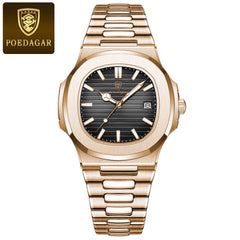 POEDAGAR Luxury Men's Leather Watch: Elegant & Waterproof Timepiece