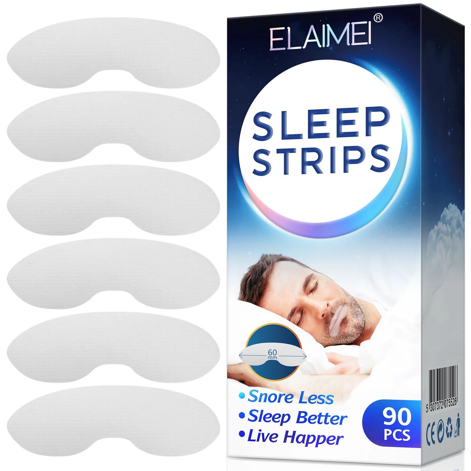 ELAIMEI Anti Snoring Sleep Strips Disposable Gentle Mouth Tape for Better Nose Breathing Reduce Mouth Dryness Sore Throat  beautylum.com 90pcs  