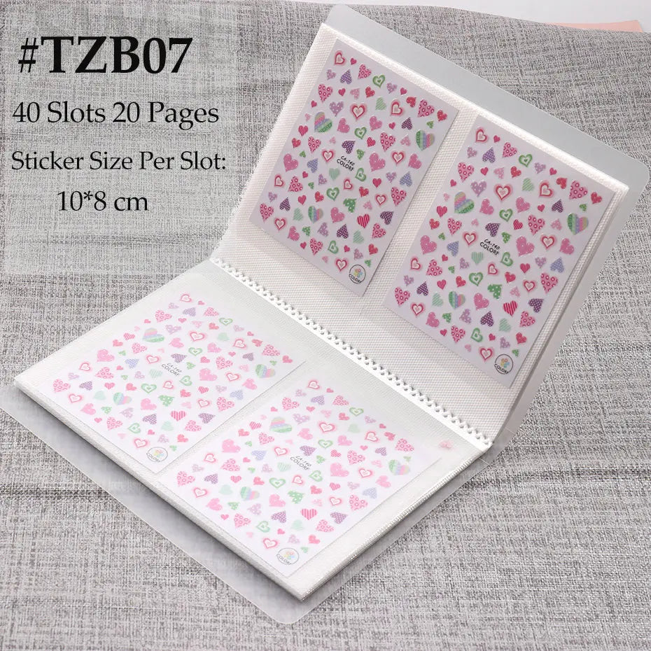 Nail Art Stickers Storage Book with Display Shelf & Clear Cover