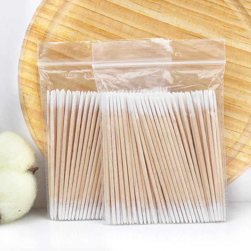 Micro Wood Makeup Brushes & Cotton Swabs for Precision Beauty