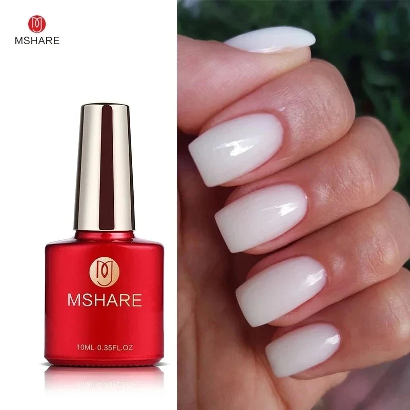 MSHARE Milky White Builder Nail Extension Gel in A Bottle 10ml Self leveling Nails Quick Building Clear Pink UV Led Gel  beautylum.com   