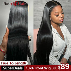 30" Brazilian Human Hair Lace Front Wig: Premium Remy Straight Wig