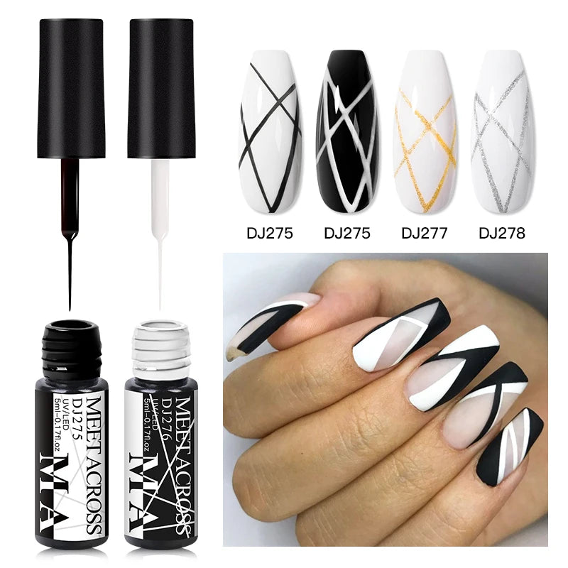 MEET ACROSS 5ml Liner Nail Gel Polish 28 Colors Black White French Pull Line Painting Varnish For UV Nails Art Design Manicure  beautylum.com   
