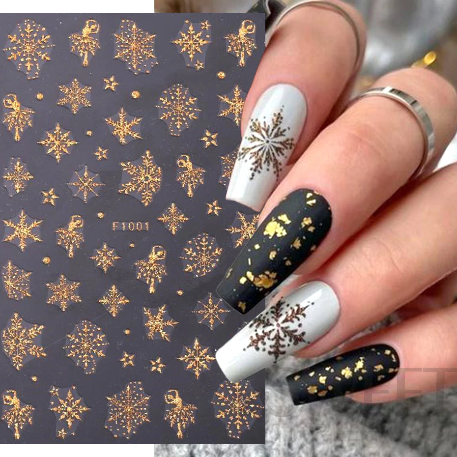 Winter Wonderland Nail Decal Set: Sparkly Snowflake & Christmas Tree Designs