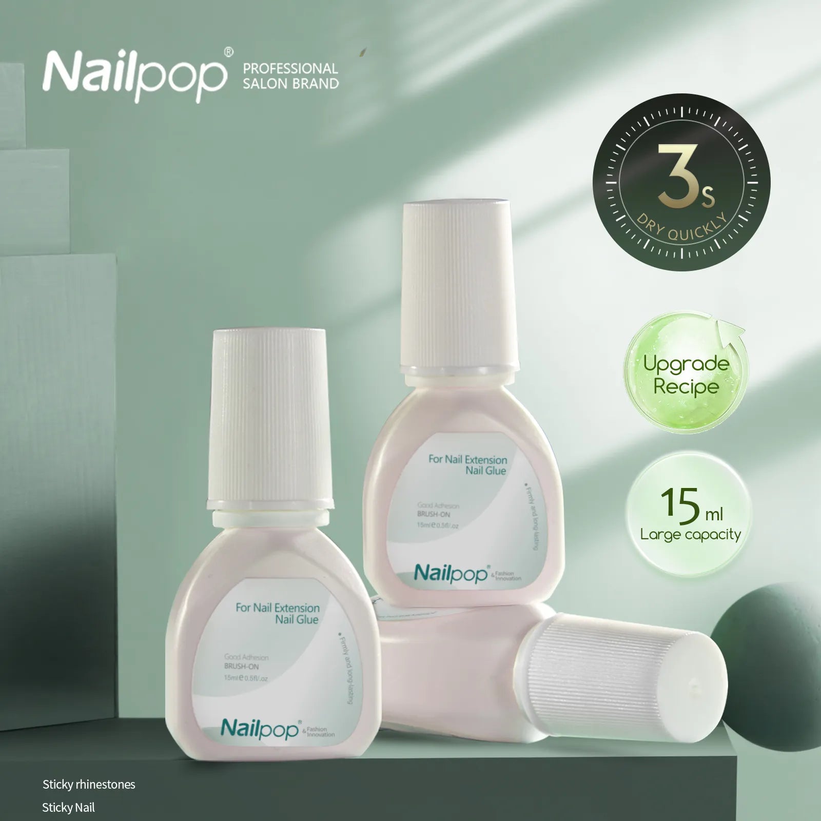 Nailpop 3S Fast Drying Nail Glue for Nail Tips Super Strong Nail Art Accesories Manicure Tool Rhinestone Gel Glue Withs Brush  beautylum.com   