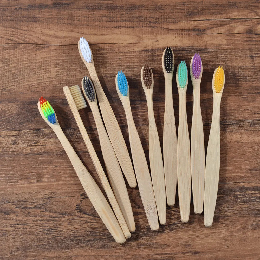 10Pcs Colorful Toothbrush Natural Bamboo Tooth Brush Sets Soft Bristle Charcoal Teeth Eco Bamboo Toothbrushes Dental Oral Care  beautylum.com   