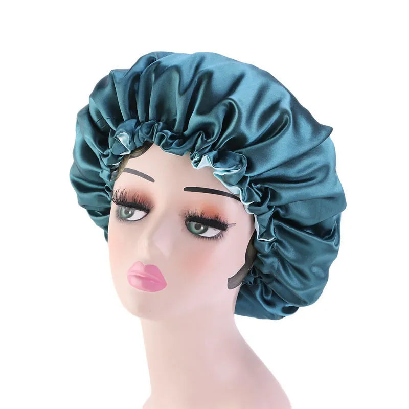 Reversible Satin Bonnet Hair Caps Double Layer Adjust Sleep Night Cap Head Cover Hat For Curly Springy Hair Styling Accessories  beautylum.com   