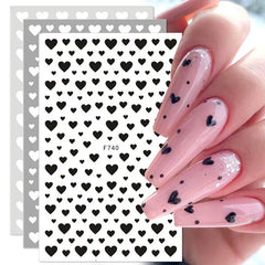 Black Heart Love Nail Stickers - Chic Self-Adhesive Decals for Manicure