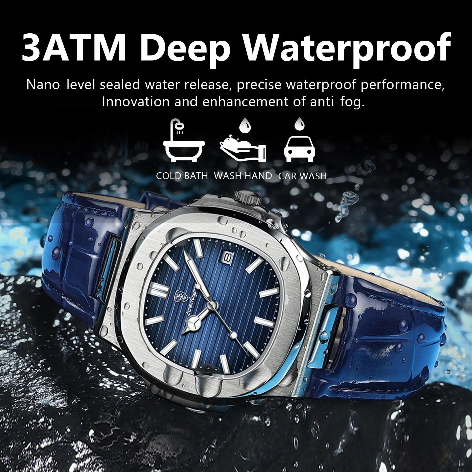 POEDAGAR Luxury Men's Leather Watch: Elegant & Waterproof Timepiece