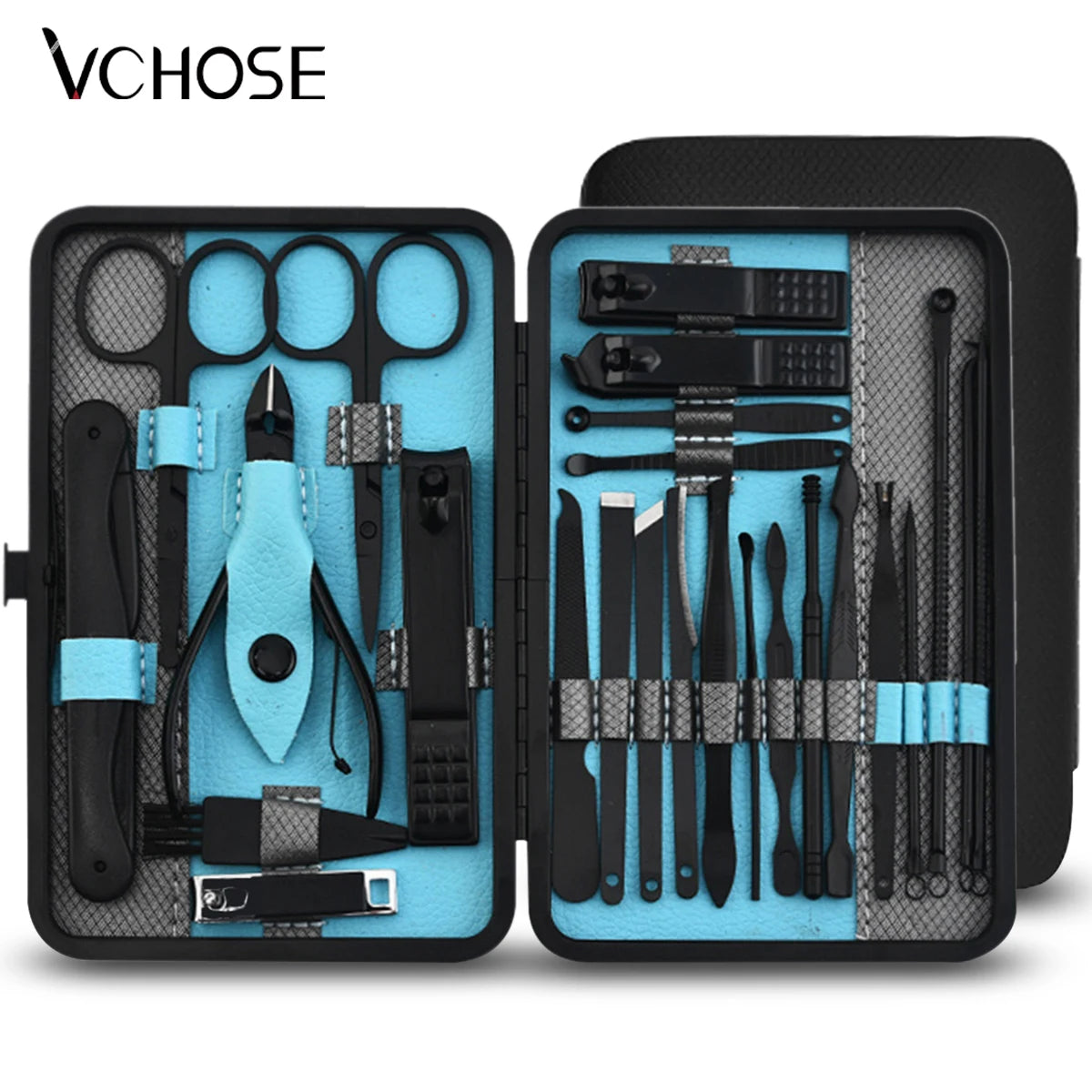 Stainless Steel Nail Clipper Set, With Black Leather Travel For Men And Women Manicure Kit Pedicure Care Nail Art Tool  beautylum.com   