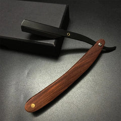Wooden Straight Edge Barber Razor: Premium Stainless Steel Blade Shaver