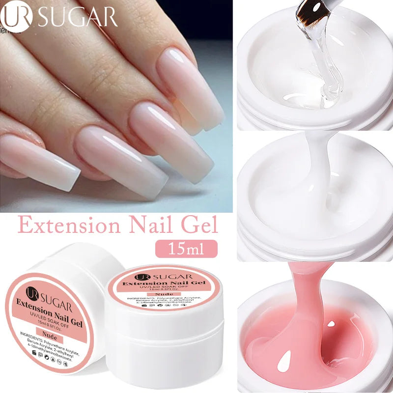 UR SUGAR 15ml Extension Nail Gel Jelly Pink White Clear Hard Gel Extension UV Gel For Nails Finger French Nail Art DIY Manicure  beautylum.com   