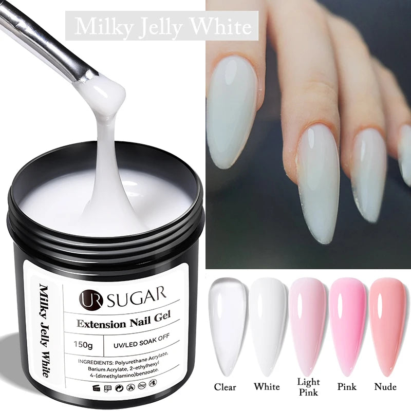 UR SUGAR 150g Nail Extension Gel Milky White Clear Nude Acrylic Hard Gel For French Nails Art Manicure Semi Permanent UV Varnish  beautylum.com   