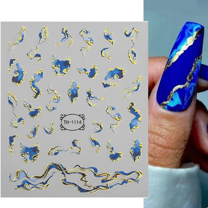 Marble Blue Wave Geometry Nail Art Stickers: Creative High-Quality Design