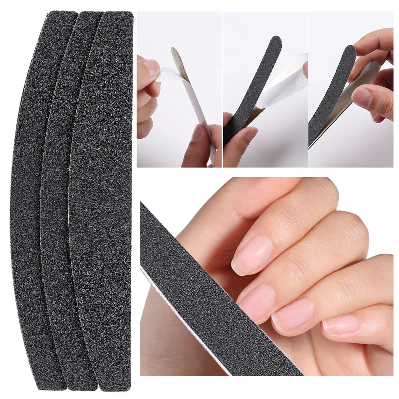 Half Moon Replacement Nail File 100/180/240 10pcs Black Removable SandPaper With Stainless Steel Handle Metal Sanding Files  beautylum.com   