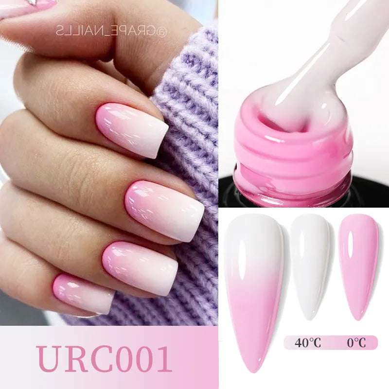 UR SUGAR 7ml Thermal Gel Nail Polish Pink White 3 Layers Color changing Semi Permanent Soak Off Varnish Manicure Glass Bottle  beautylum.com   