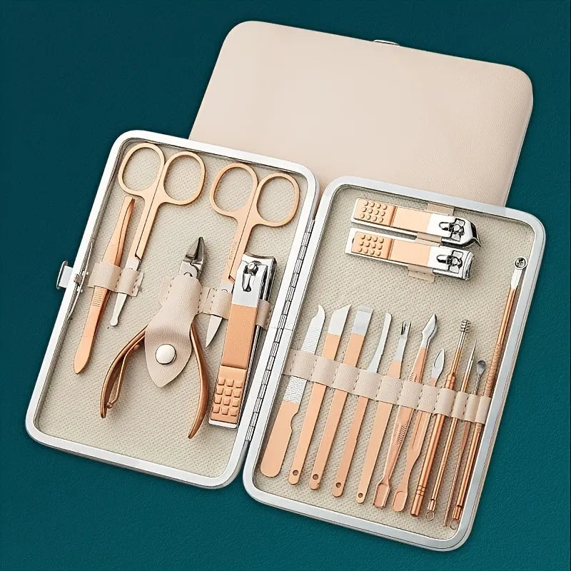 Rose Gold Stainless Steel Manicure Pedicure Set: Nail Care Kit for Professional Results