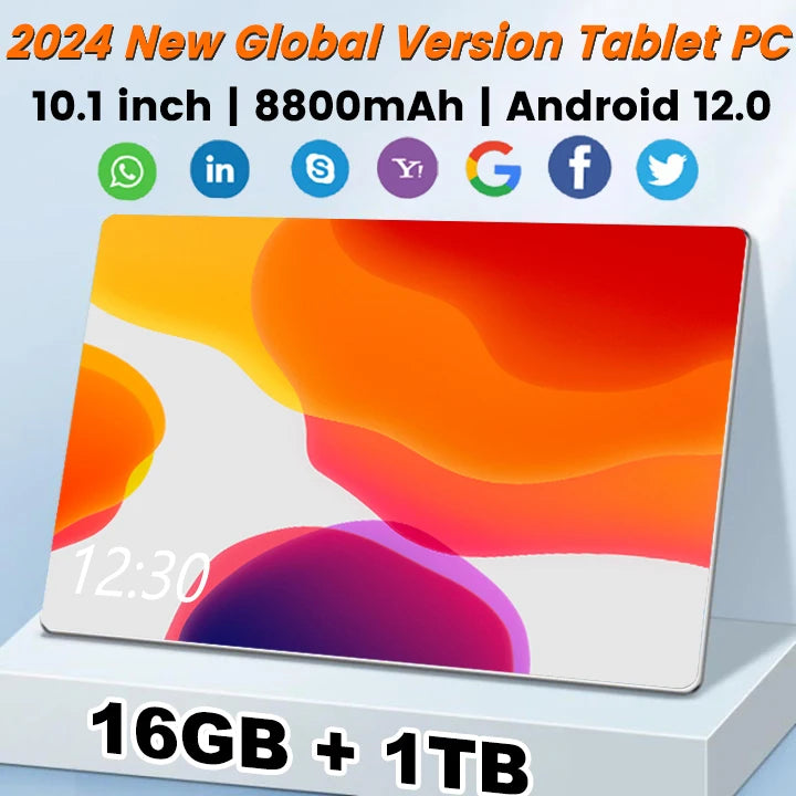 2024 Global Version 10.1 Inch Tablet Android 16GB Ram 1Tb Rom Android 12.0 8800Mah Network Bluetooth free shipping Tablets Pc