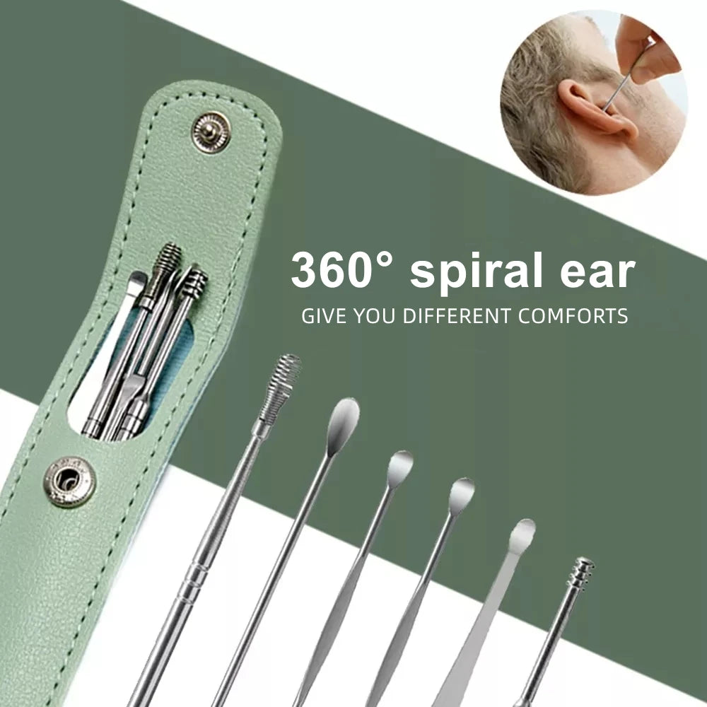6Pcs/set ear cleaner Ear Wax Pickers Stainless Steel Earpick Wax Remover piercing kit earwax Curette Spoon Care Ear Clean Tools  beautylum.com   
