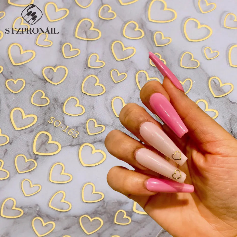 3D Empty Heart Sticker For Nail Gold Love For Women Slider Nail Art Decoration Holographic Manicure Accessory Wrap Supply SLSO  beautylum.com   