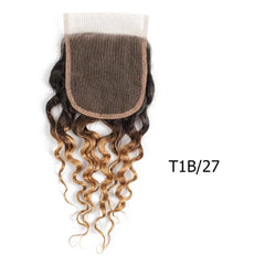 Elegant Dark Brown Ombre Honey Blonde Water Wave Lace Closure - Remy Human Hair